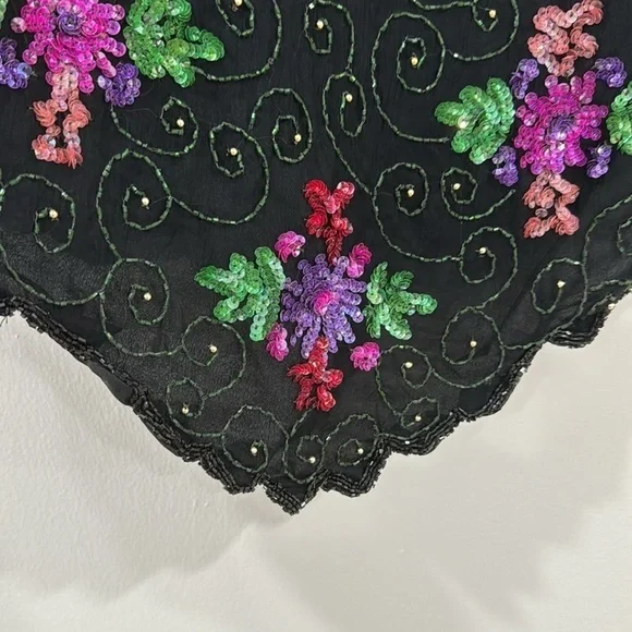 Vintage floral beaded Laurence Kazar silk blouse - Picture 4 of 7